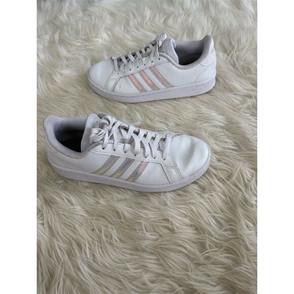 adidas Grand Court Women's Sneakers White Iridescent Stripes Size 8 - Picture 2 of 8